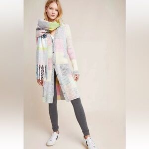 Anthropologie Danni Button Up Long Duster Cardigan Womens SZM Colorful Patchwork